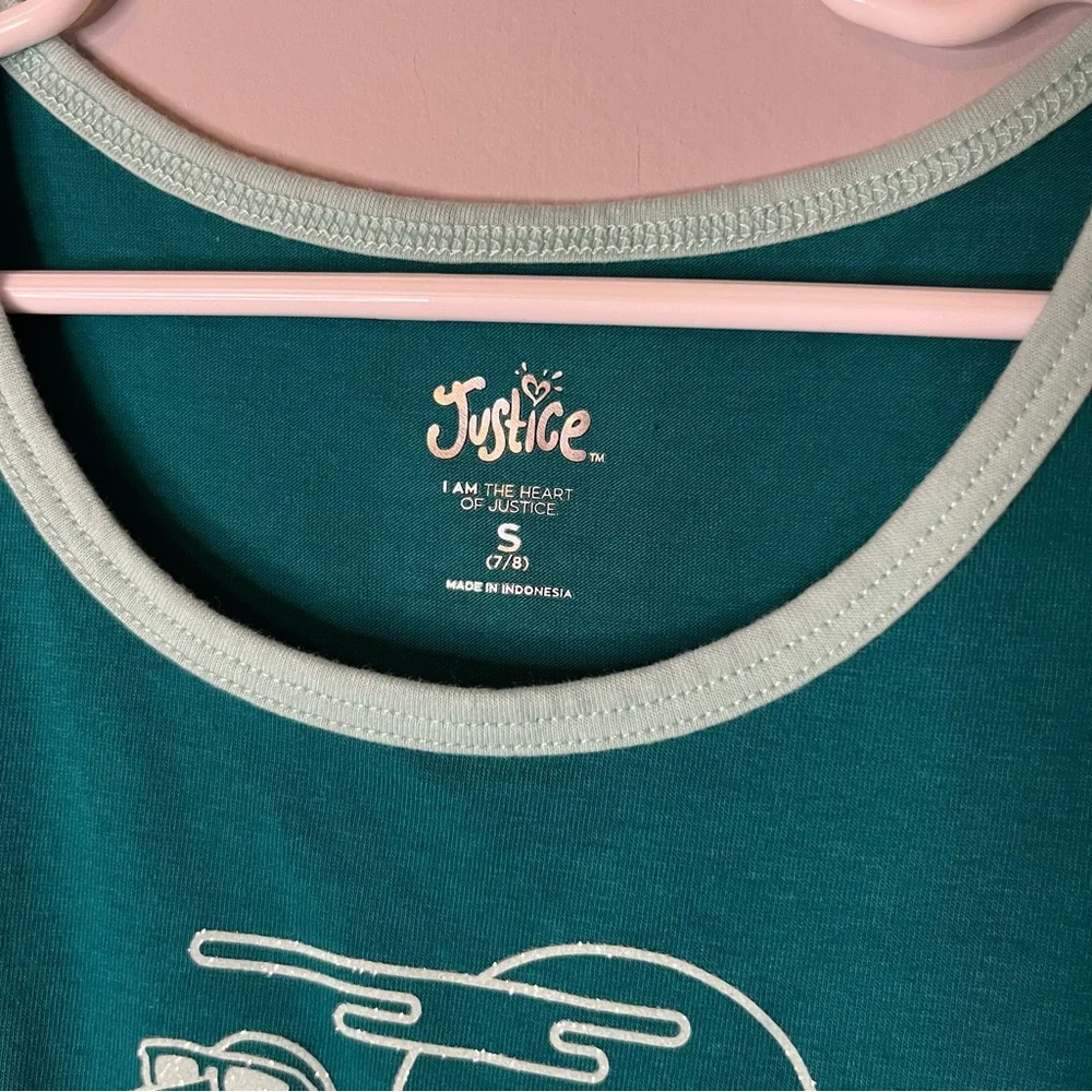 Justice Blue and White Tank Top with Graphic Design Youth Small